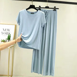 Summer New Modal Pajama Sets Women Lounge Cute Sleepwear Short Sleeve Casual Nightwear Large Size M-XXL Female Pijamas