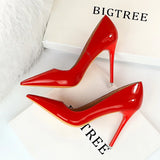 Autumn Patent Leather Concise Women's Shoes Pointed Toe Office High Heels Pumps Women Sexy Party Wedding Shoes Shallow Nude Red