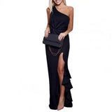 Women Maxi Dresses Sexy Slash Shoulder Ruffle High Split Long Dress Wedding Evening Party Dress robe vestidos платье женское