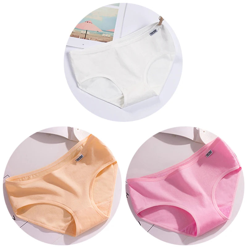 3Pcs/Set Candy Color Underwear Womens Comfortable High-quality Cotton Panties Mid-waist Breathable Underpanties Plus Size Briefs