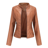 Spring / Autumn New Style Gules Leather Jacket Women's Fashionable Trim Motorcycle Women Coat Black Purple Brown S-4XL