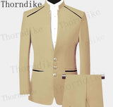 Thorndike Men Suit Chinese Style Stand Collar Blazer Male Wedding Groom Slim Fit Standerd Size Blazer Set Tuxedo(Jacket+Pant)