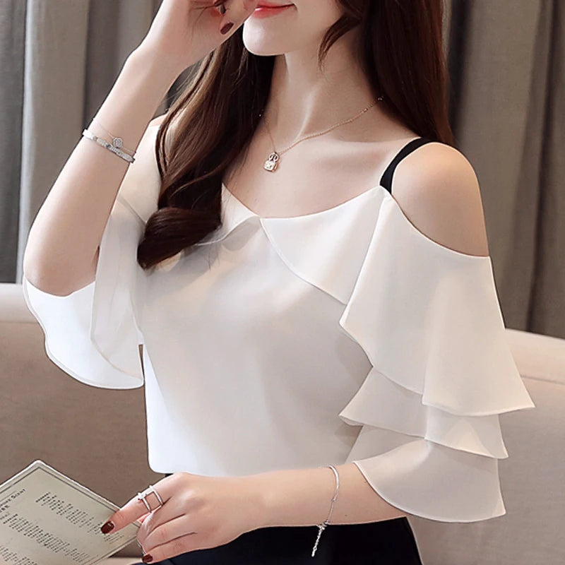 Fashion Blouses Woman Off Shoulder Top Women Blouses White Chiffon Blouse Women Camisas Mujer Womens Tops And Blouses