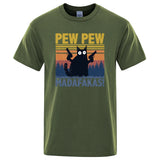 Pew Pew Madafakas Tshirt Men Short Sleeve Novelty Funny Cat T Shirt Cotton Oversize Tops Shirts Tee T-Shirt Crew Neck Streetwear