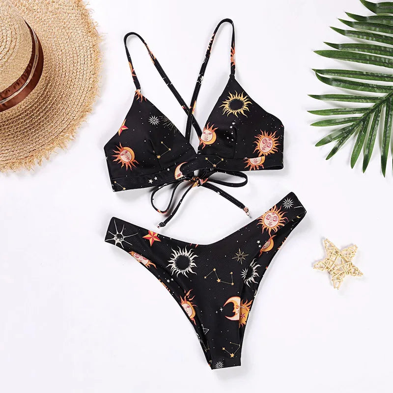 Sunflower Printed Bikini Set Sexy Swimwear Women Mujer Push Up Padded Biquini Bathers Bandage Bathing Suit Swimsuit Bikini