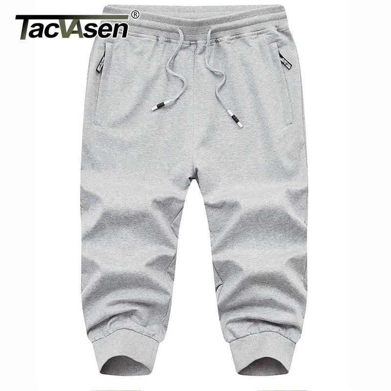 Casual Shorts 3/4 Jogger Capri Pants Men's Breathable Below Knee Outdoor Sports Gym Fitness Shorts with Zipper Pockets