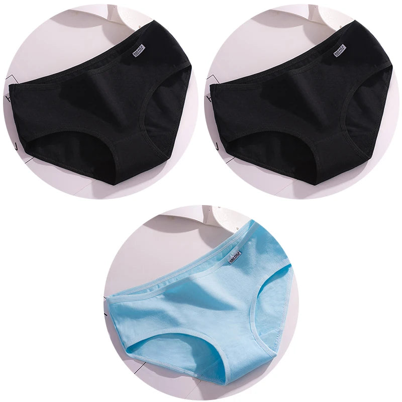 3Pcs/Set Candy Color Underwear Womens Comfortable High-quality Cotton Panties Mid-waist Breathable Underpanties Plus Size Briefs