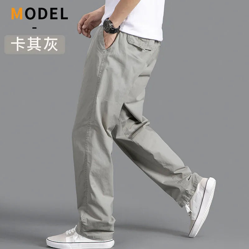 New Cargo Pants Men's Loose Straight Oversize Clothing Solid Grey Versatile Work Wear Black Joggers Cotton Casual Male Trousers