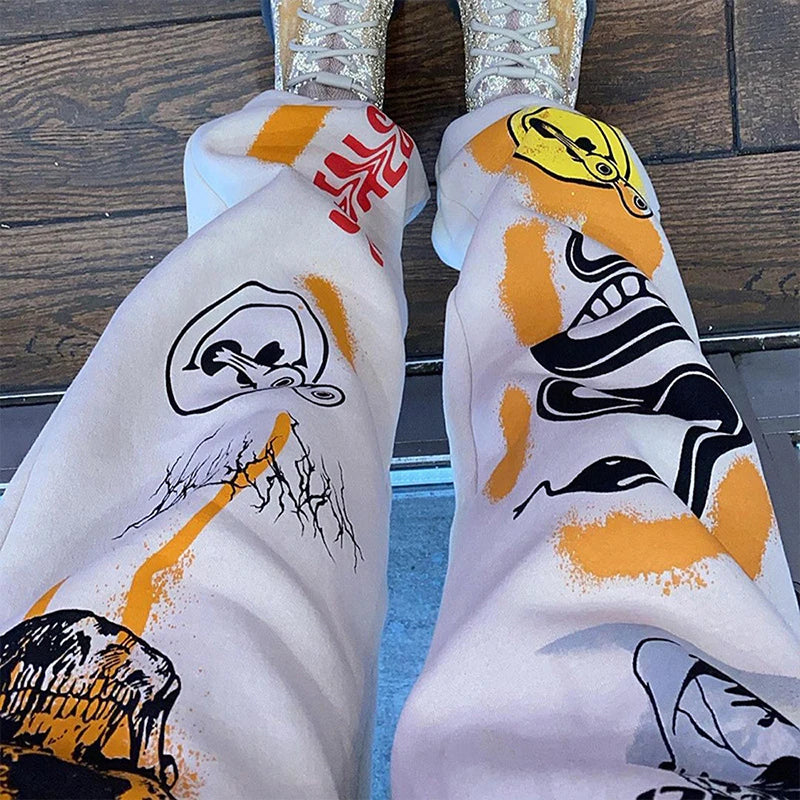 Women Sweatpants Joggers Y2K Harajuku Cartoon Skull Printed Streetwear Sweatpants Pants Casual High Waist Sweatpants Winter