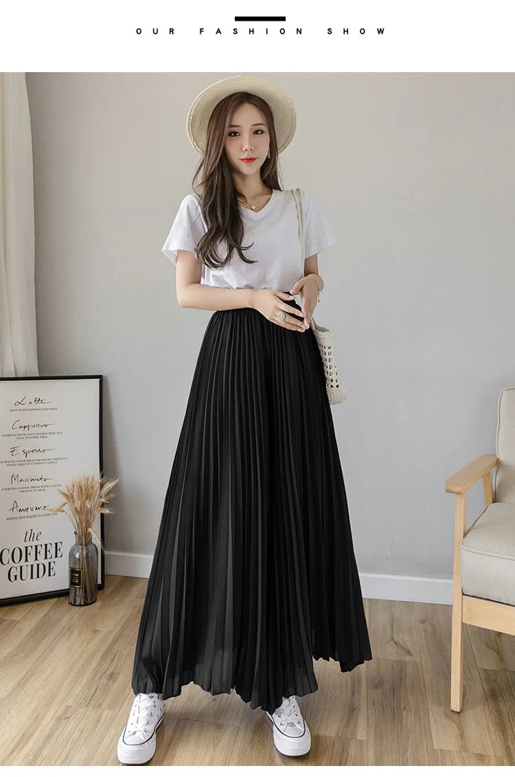 Women Elegant Chiffon High Waist Wide Leg Pants Casual Korean Fashion Pleated Loose Trousers Clothes Comodi Pantalones De Mujer