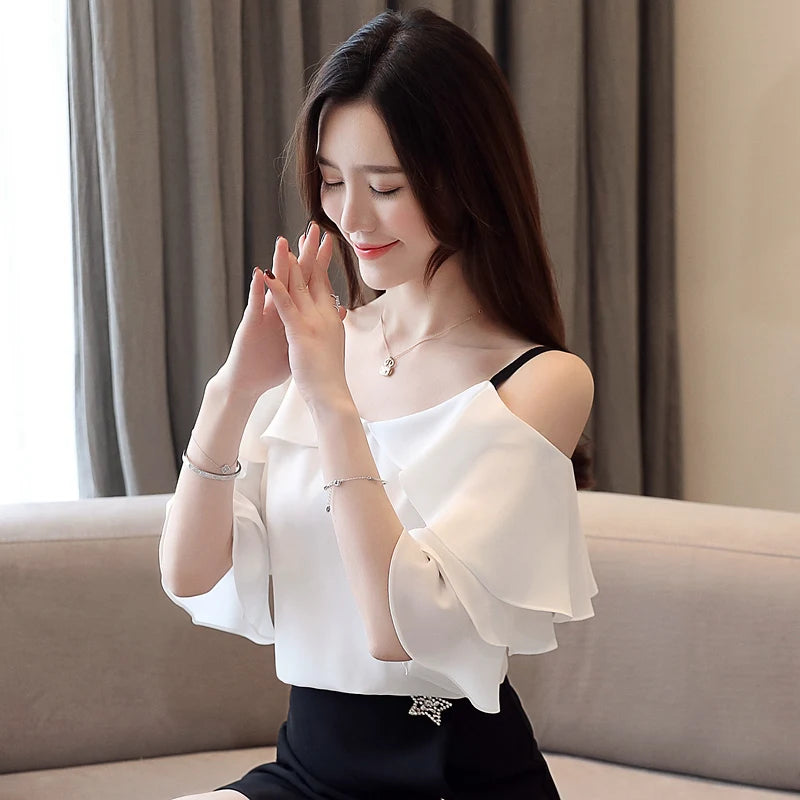 Fashion Blouses Woman Off Shoulder Top Women Blouses White Chiffon Blouse Women Camisas Mujer Womens Tops And Blouses