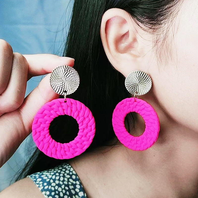 Bohemian Geometric Round Spray Paint Stud Earrings