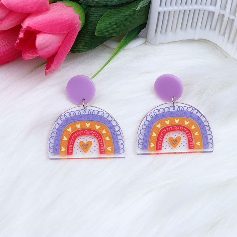 Acrylic Stitching Fashion Peach Heart Rainbow Earrings