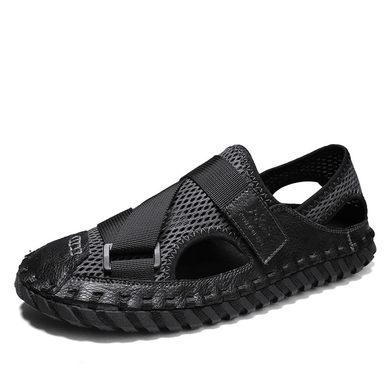 Summer Hollow Men's Soft Bottom Beach Shoes Breathable Mesh Sandals