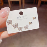 Cute Sweet And Small Exquisite Smart Shining Butterfly Studs Three-piece Set Sterling Silver Needle