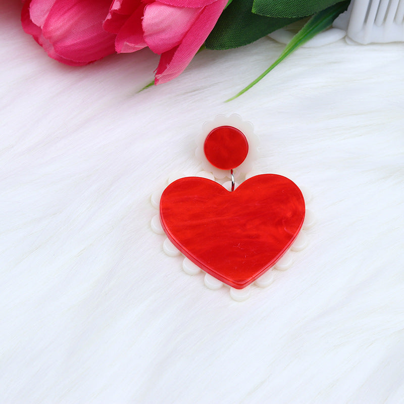 Acrylic Stitching Fashion Peach Heart Rainbow Earrings