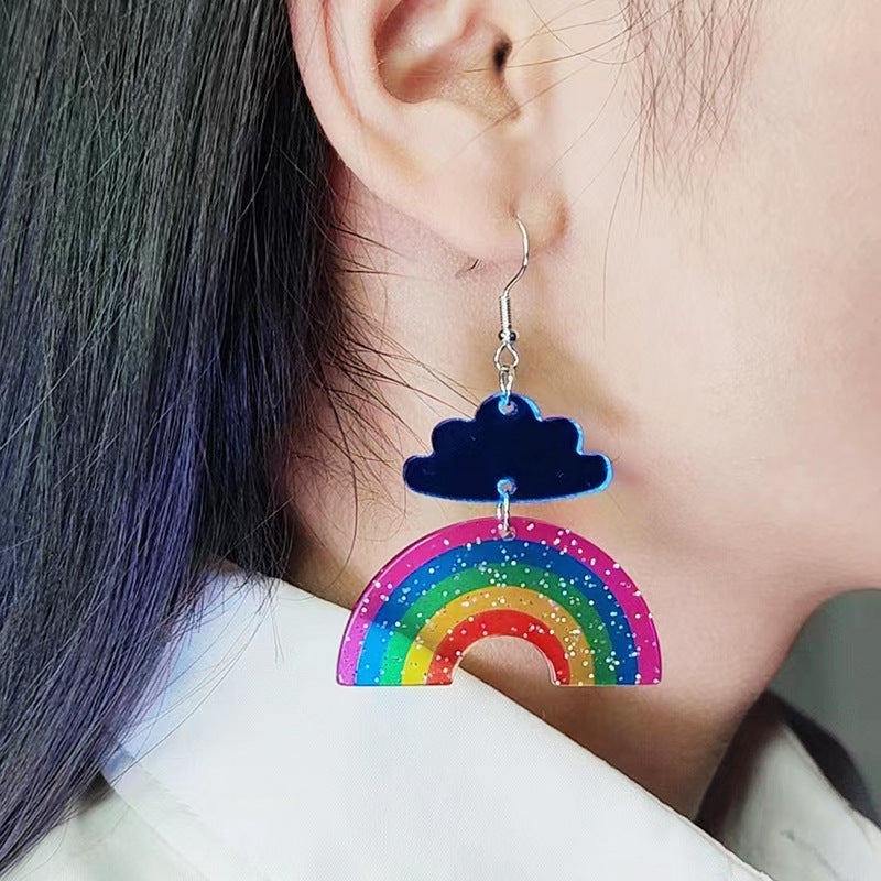 Face Cloud Rainbow Acrylic Earrings Simple Fashion