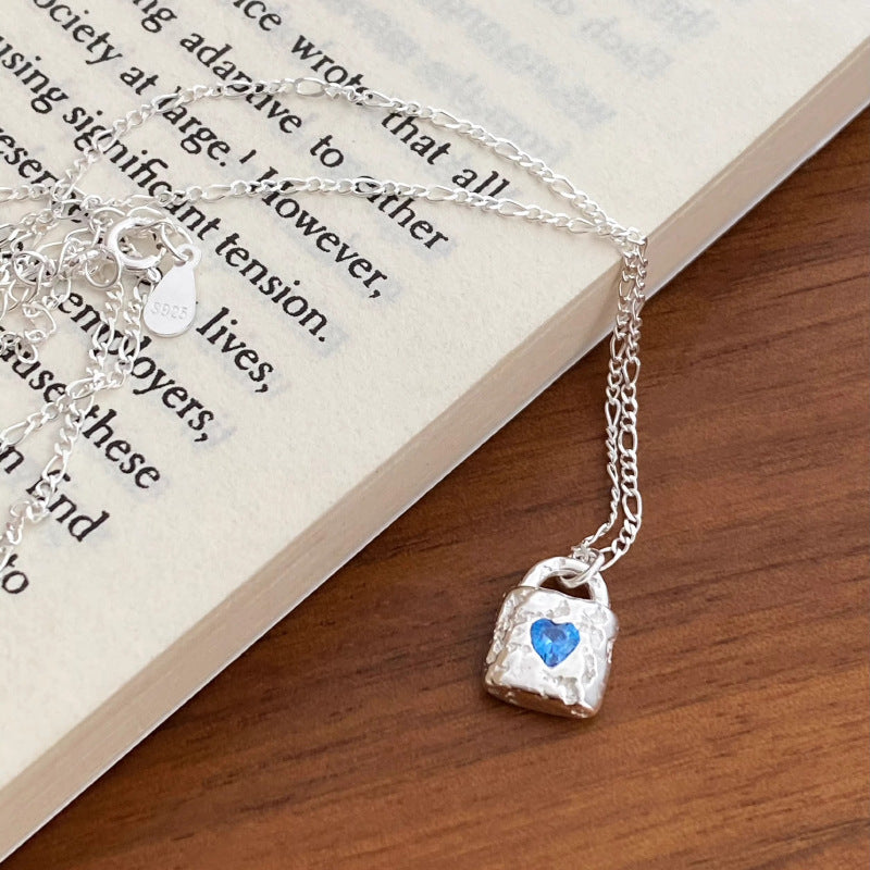 Simple Texture Blue Zircon Necklace For Women