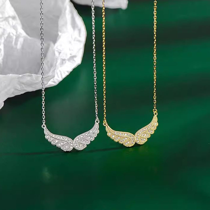 S925 Sterling Silver Cubic Zirconia Angel Wings Pendant Necklaces Women Sterling Silver 925 Clavicle Chain Necklaces Jewelry