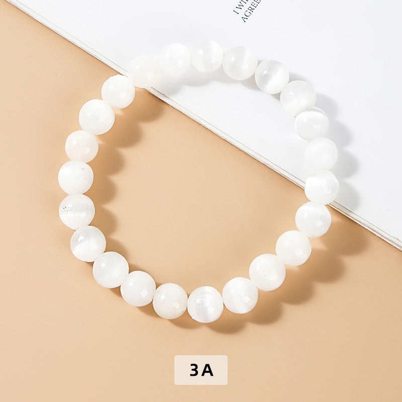 Strong Light Cat's Eye White Cream Body Natural Gypsum Stone Bracelet