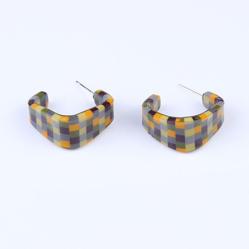 Internet Celebrity Checkerboard C- Ring Geometric Ear Ring