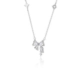 S925 Sterling Silver Tassel Bow Necklace Pendant Niche