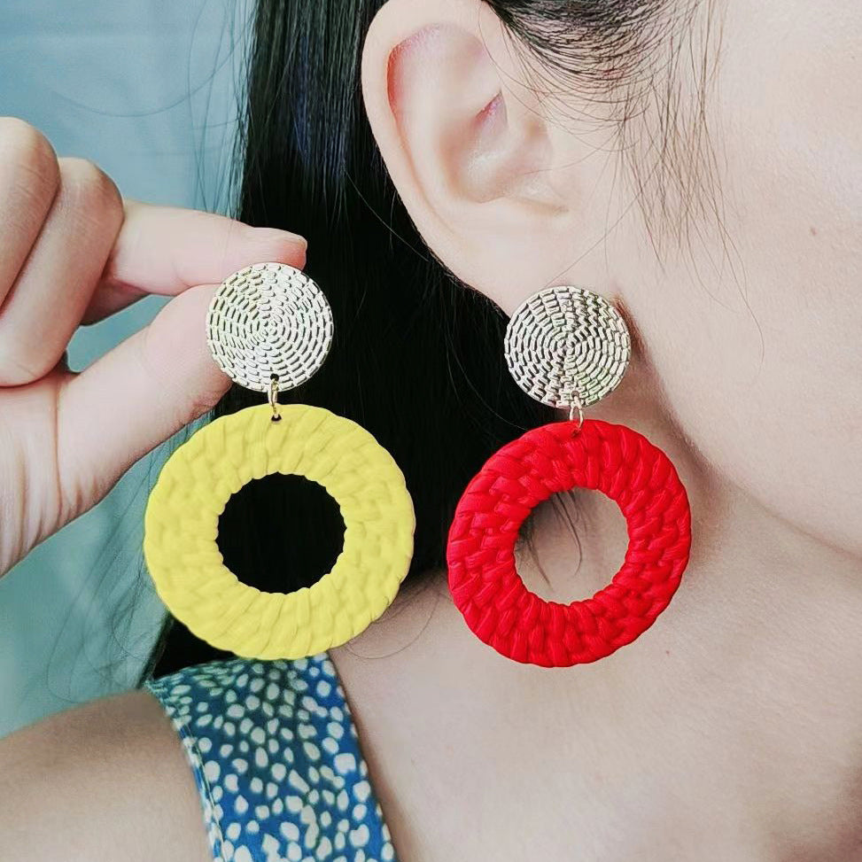 Bohemian Geometric Round Spray Paint Stud Earrings