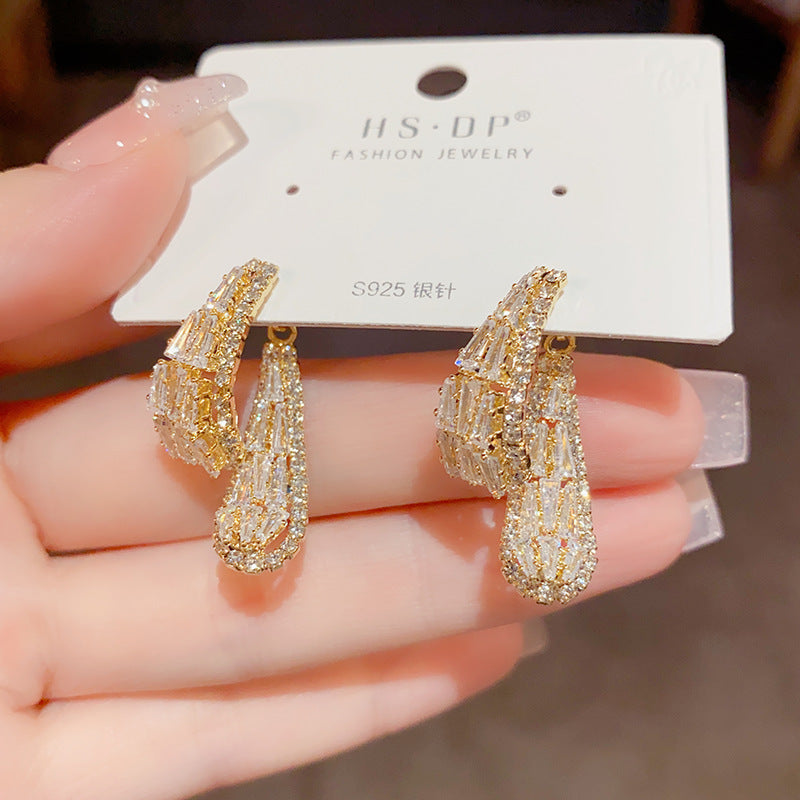 Korean Style Refined Grace Fashion Zircon Earrings Front And Rear Wear