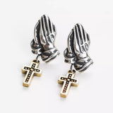 Retro Praying Hands Cross Stud Earrings Trendy Men