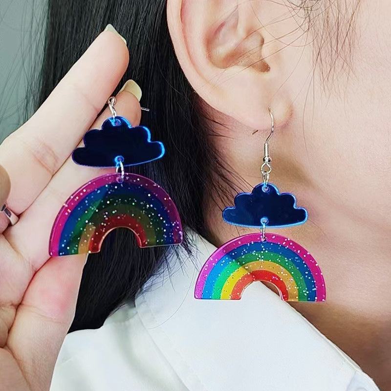 Face Cloud Rainbow Acrylic Earrings Simple Fashion