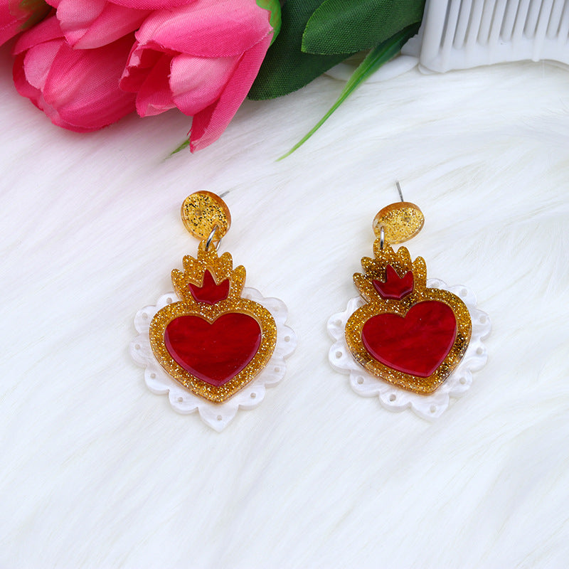 Acrylic Stitching Fashion Peach Heart Rainbow Earrings