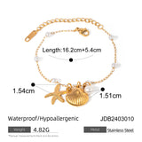 18K Gold Stainless Steel Pearl Chain Shell Starfish Pendant Bracelet