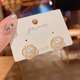 Micro Inlaid Zircon Winding Pearl Stud Earrings Exquisite Fashion Small