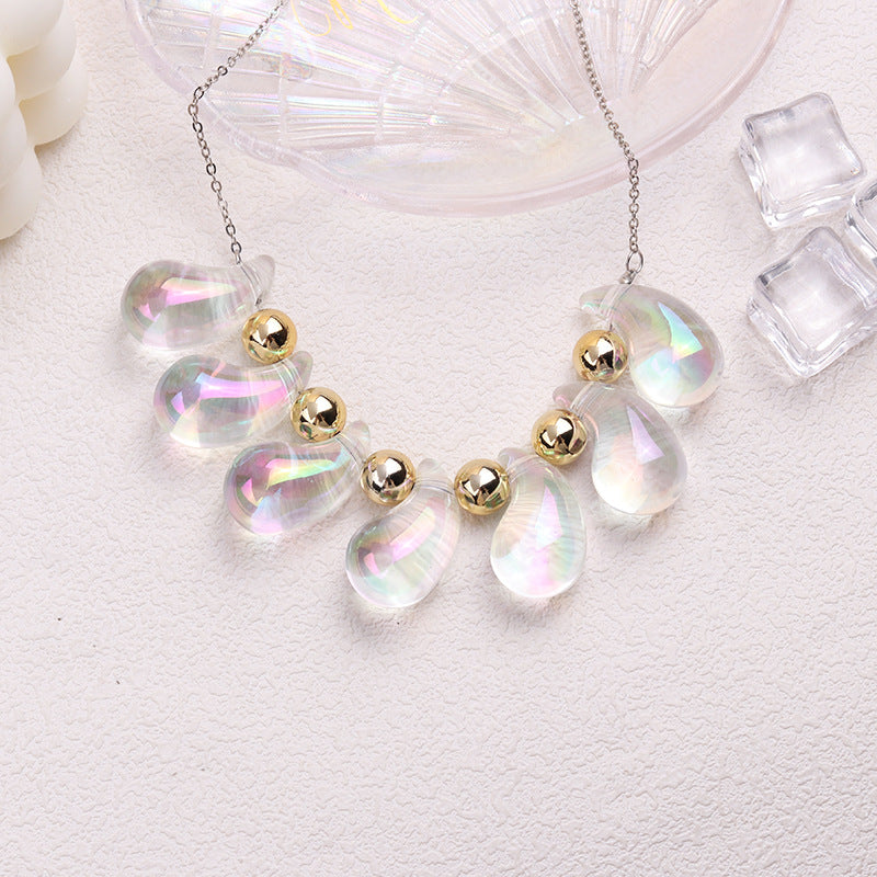 Electroplated Seven Colorful Water Drop Pendant Fashion Simple Aurora Necklace