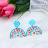 Acrylic Stitching Fashion Peach Heart Rainbow Earrings