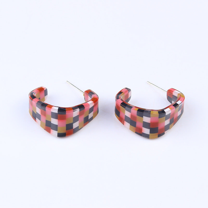 Internet Celebrity Checkerboard C- Ring Geometric Ear Ring