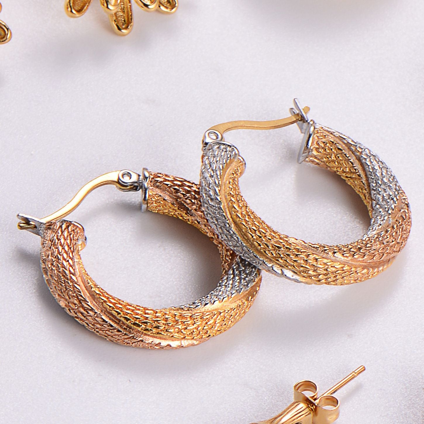 Elegant Water Drop Round Half Circle Crescent Hollow Stainless Steel Earrings