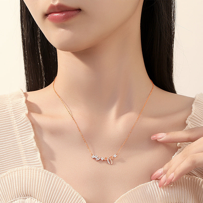 Sterling Silver 925 Bow Necklace Female Korean Exquisite Zircon