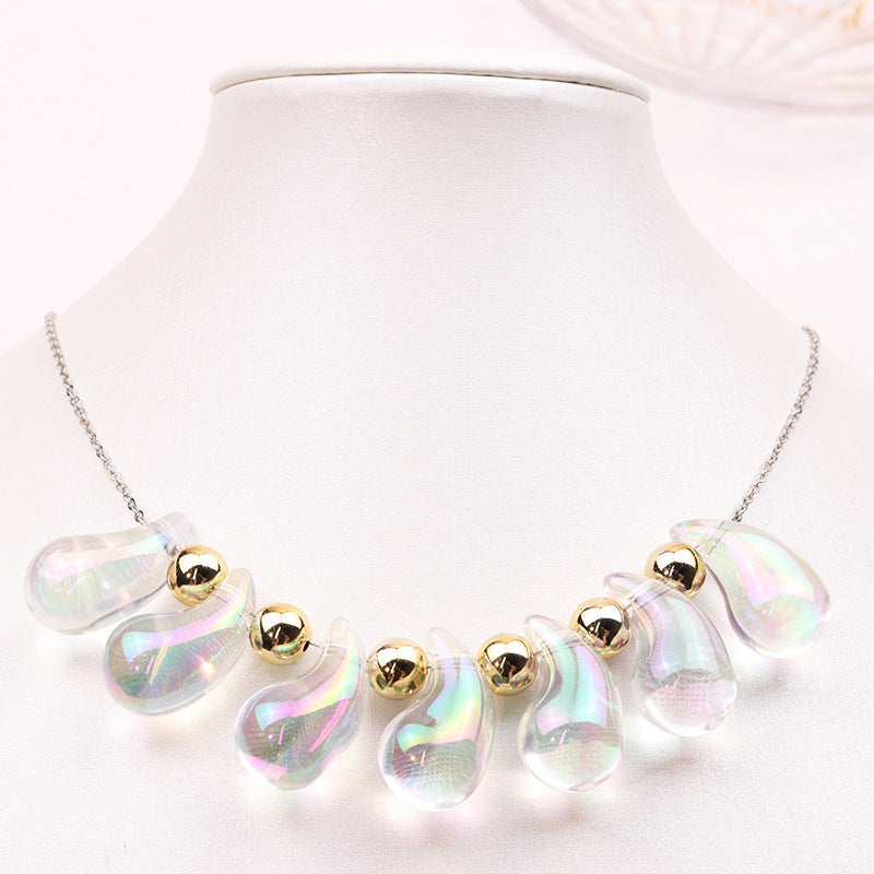 Electroplated Seven Colorful Water Drop Pendant Fashion Simple Aurora Necklace