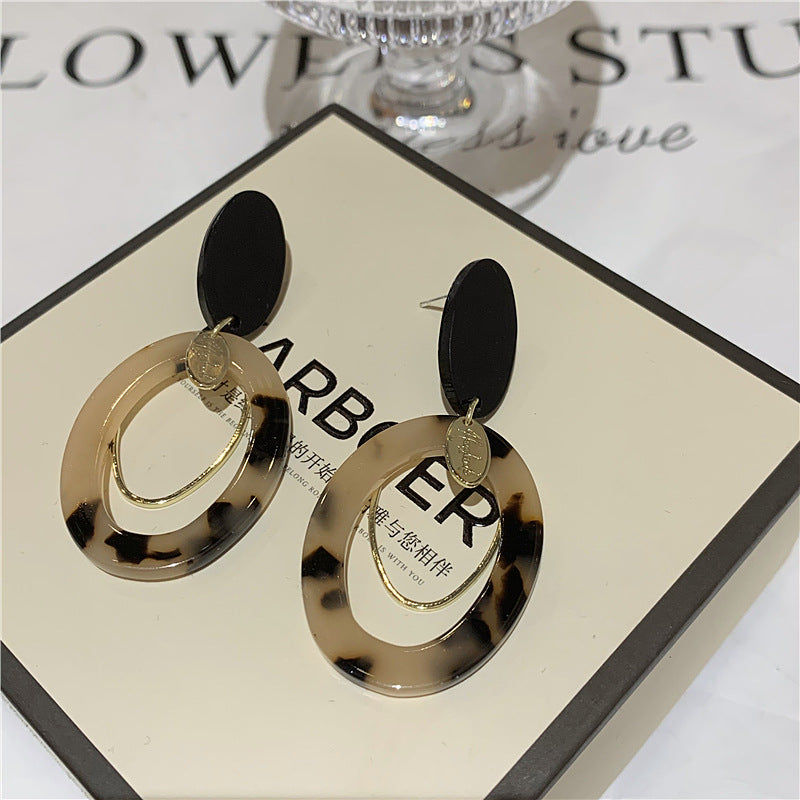 Leopard Print Earrings Female Geometric Ellipse Circle