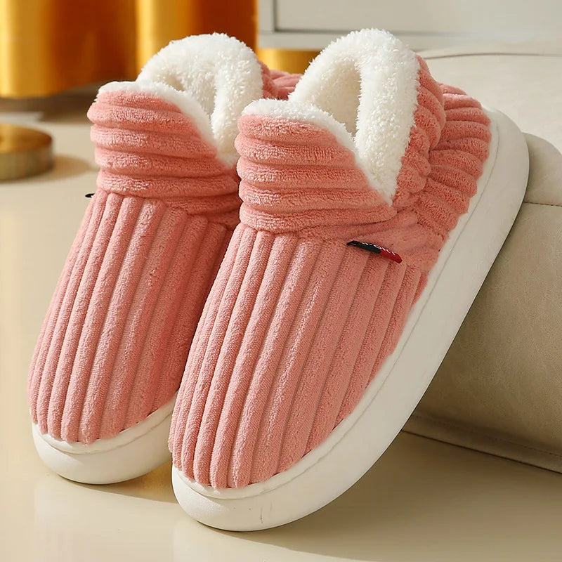 Evshine Women Fur Plush Slippers Men Winter Furry Fashion Warm Ankles Plush Cozy Slides For Home Indoor Soft Sole Cotton Shoes