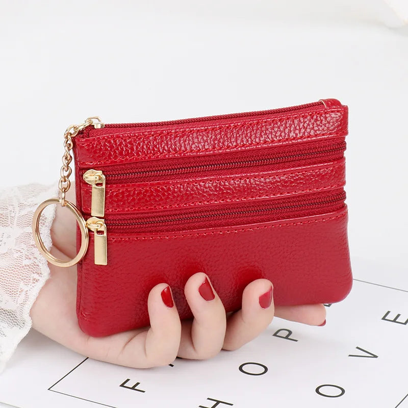 Fashion Women Wallet Clutch Three Zip Female Short Small Coin Purse New Brand Design Soft Mini Card Holder Wallet Money Bag