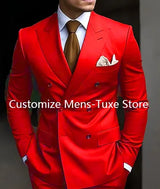 High Quality Brown Men's Suits Double Breasted Bespoke Double Breasted Peaked Lapel Formal Blazer Slim Fit 2 Piece Jacket Pants