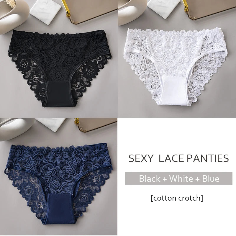 3PCS/Set Luxury Floral Embroidery Lace Panties Women Briefs Sexy Hollow Lingerie Female Underwear Ladies Breathable Underpants