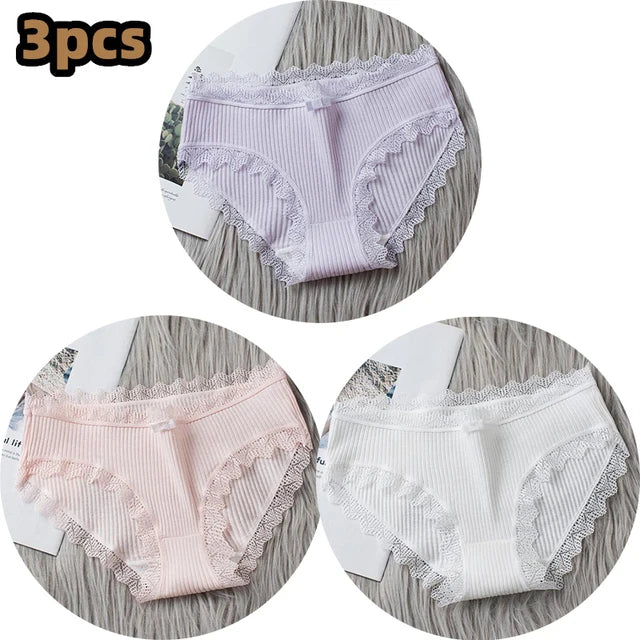 Lingerie Underwear Women Bow New Lace Panties Briefs Low Waist Solid Color Girls Cotton Femal Ropa Interior Femenina K019