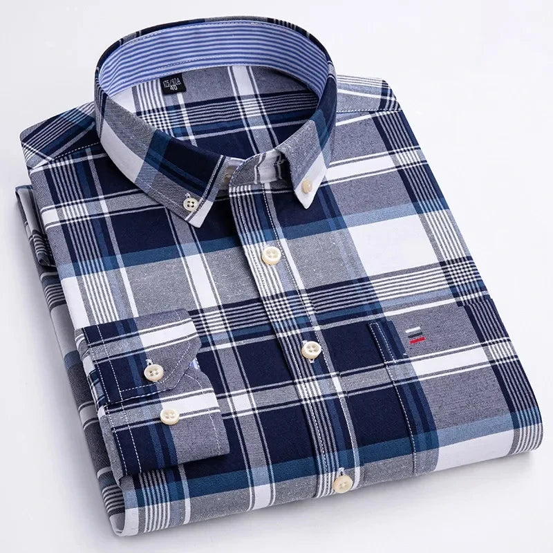 High-Quality Men's Oxford Cotton Shirt Spring Autumn Long Sleeved Comfortable Home Travel Korean Designer Style