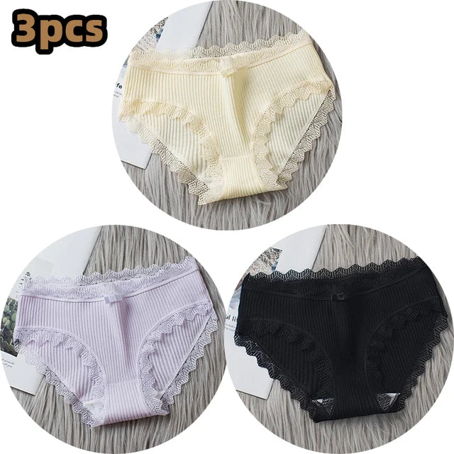 Lingerie Underwear Women Bow New Lace Panties Briefs Low Waist Solid Color Girls Cotton Femal Ropa Interior Femenina K019