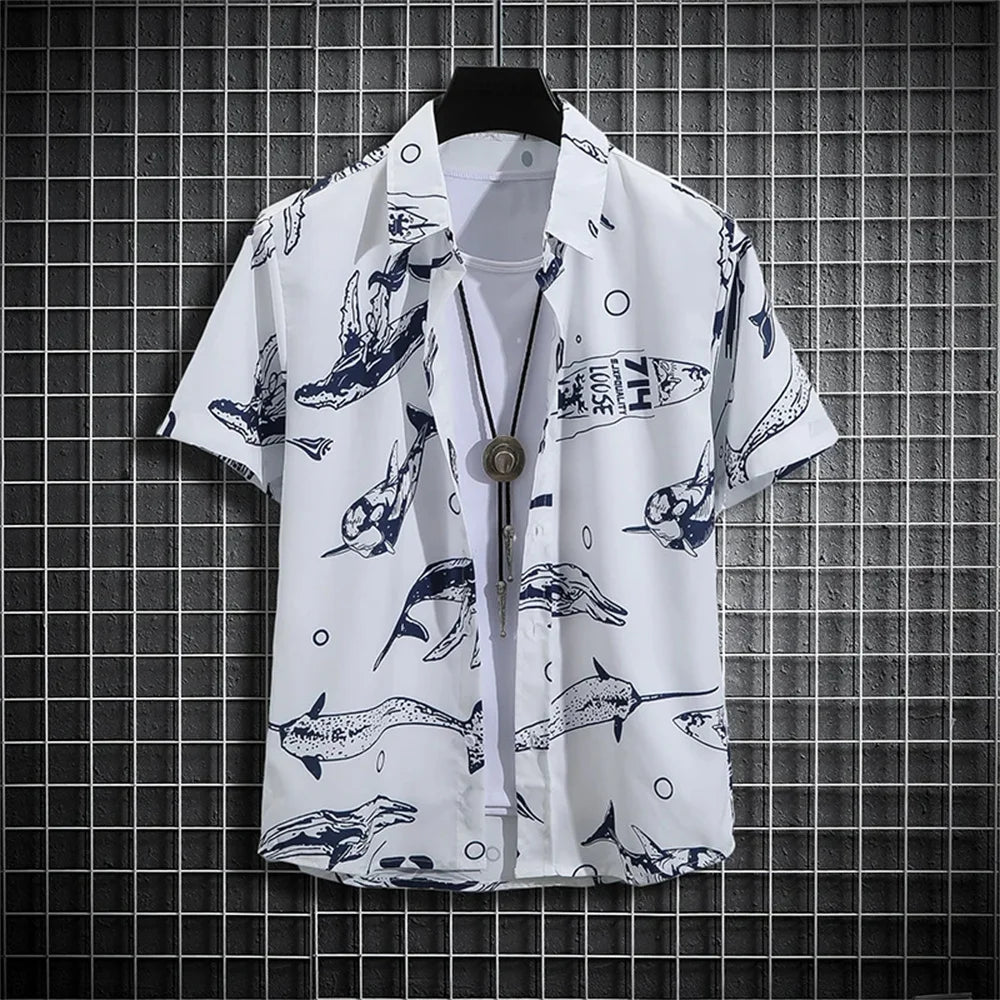 Hawaii Men's Summer Short Sleeve Printed Shirt Thin Beach Shirt Men's High Neck Polo Shirt Men's Casual Top Slim Fashion Clothes