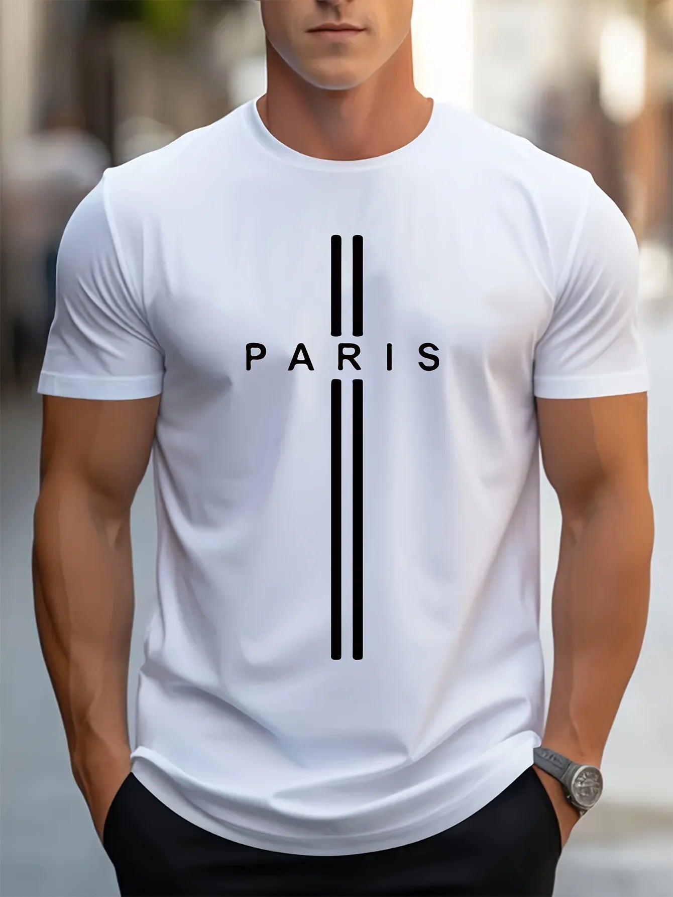 summer loose fitting oversized Paris print casual slim fit round neck short sleeved T-shirt top