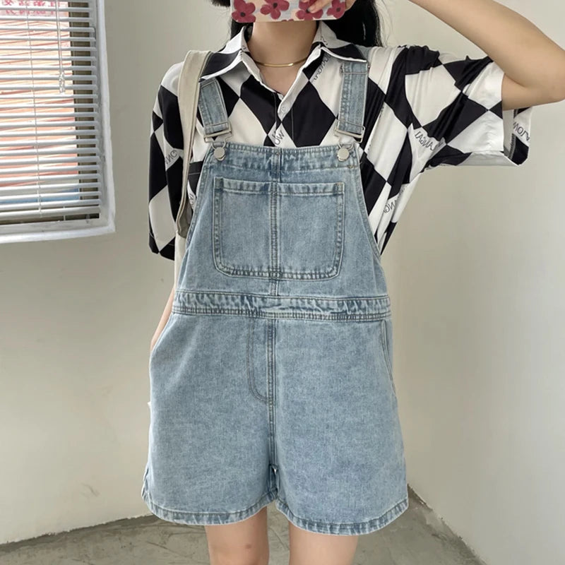 Blue Denim Shorts Female Summer Loose Wide Leg Shorts Korean Jumpsuit Shorts For Women